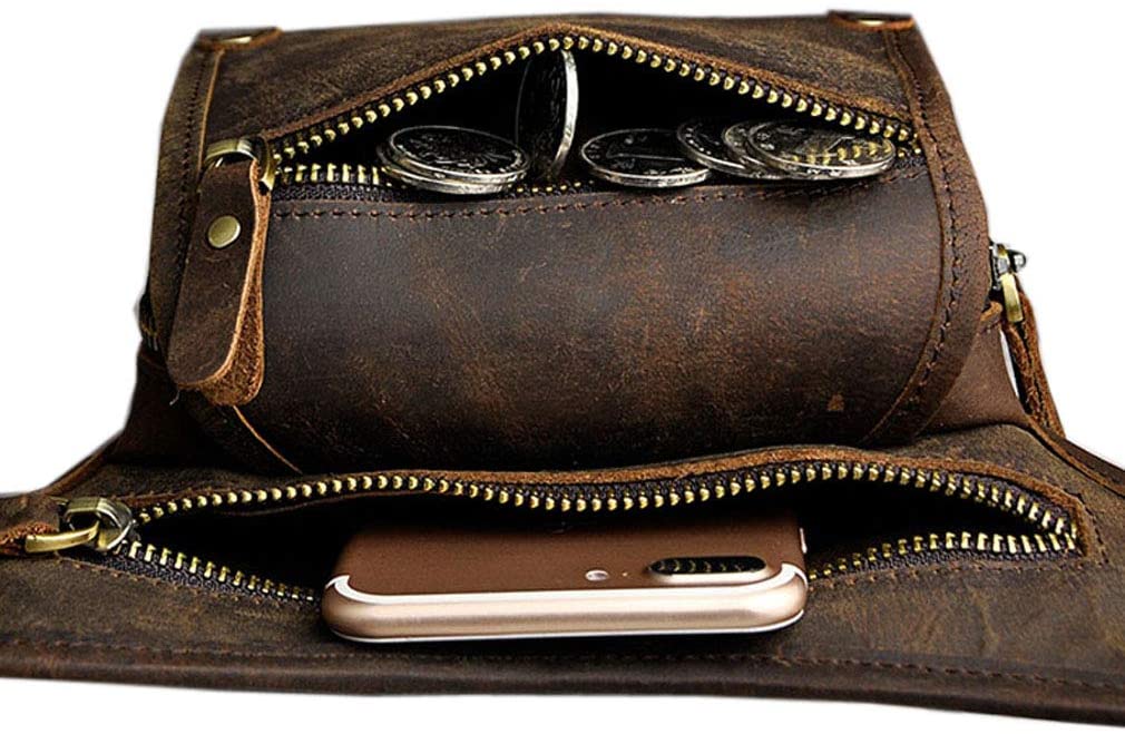 Xieben Leather Drop Leg Bag for Men Women Motorcycle Bike Riding Cycling Multi-Purpose Thigh Waist Fanny Pack Travel Hiking Sports Camping Pouch Deep Brown - Image 3