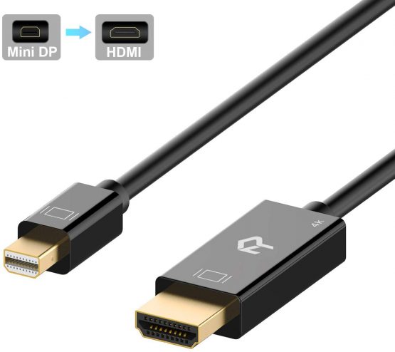 Rankie Mini DisplayPort (Mini DP) to HDMI Cable, 1.8 m, Black