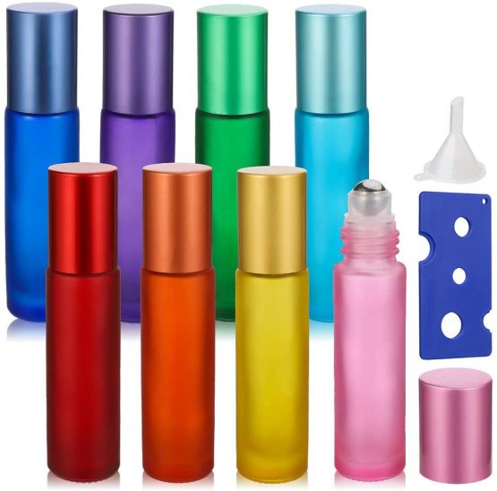 tiopeia 8 Pcs 10ml Essential Oils Roller Bottles, Frosted Glass Roll Bottles with Stainless Steel Ball for Essential Oils, Aromatherapy, Fragrance
