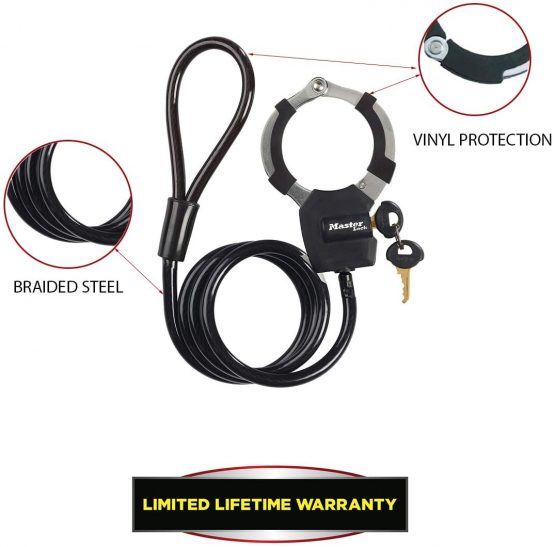 Master Lock 8275EURDPRO Keyed Ca Cable Lock with Cuff [Random color] 8275EURDPRO-Best used for Electric Scooter, Bike, Sport Equipments, Black/Blue/Green/Pink, Large - Image 4