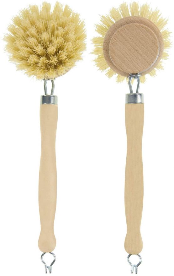 Elliott Wooden Dish Brush, Natural Tampico and Metal Fixings, Removable and Replaceable Brush Head, Plastic Free Washing up, Dimensions 240 X 55 X 35mm