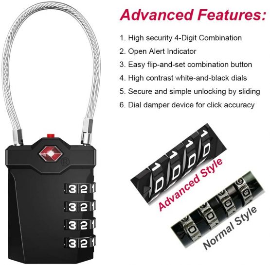 ZHEGE Suitcase Padlocks, TSA Approved Luggage Locks with Open Indicator, Flexible Cable, 4 Digit Combination Padlock for Gym Locker, Briefcase, Backpack, Laptop Bag (Black & Silver, 2 Packs) - Image 3