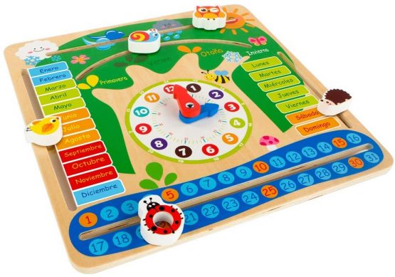 WOOMAX Natural Wood Educational Calendar Clock (ColorBaby 43896) - Image 2