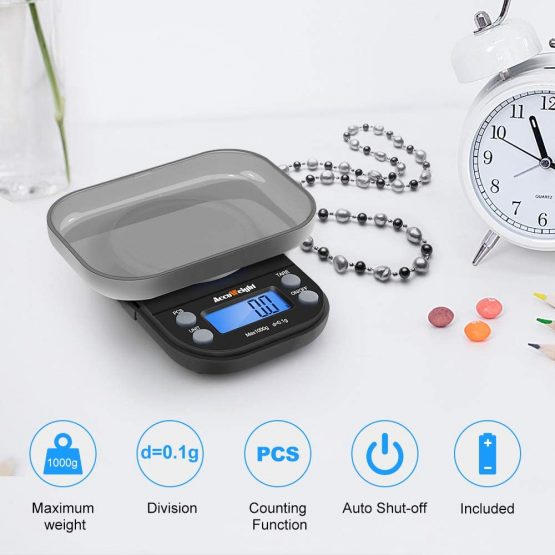 ACCUWEIGHT 255 Digital Scales Pocket Jewelry Scale Portable Mini Electronic Weighting Multifunctional Precision Gram Scale with Backlight LCD Display, Tare and PCS Features, 1000g, 0.1g increments - Image 3