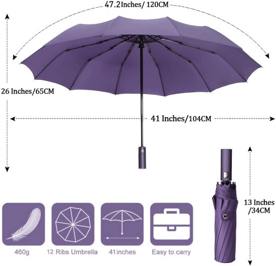 Yumsur Travel Folding Umbrella Compact Waterproof Umbrella Auto Open Close,Lightweight 12 Ribs Reinforced Windproof Umbrella for Men & Women - Image 2