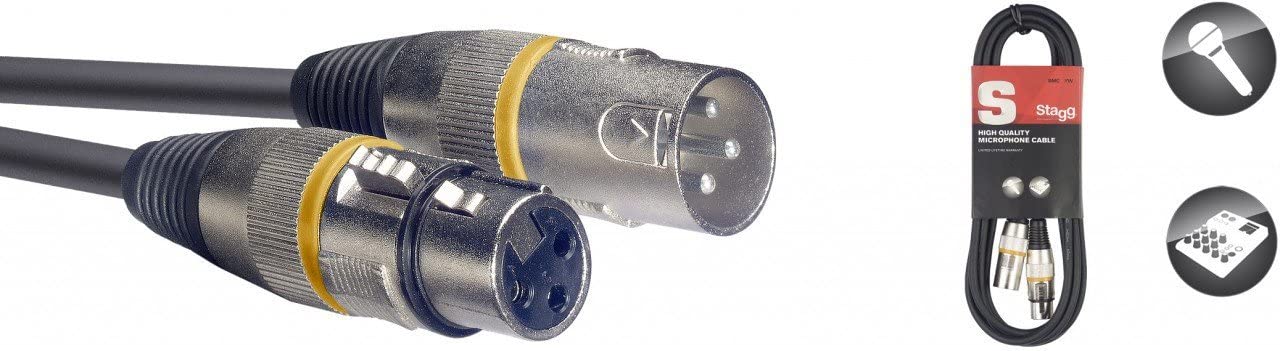 Stagg SMC1 YW 1m 3ft. Female XLR to Male XLR Cable with Yellow Ring, 1 m