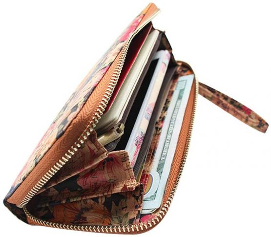 Boshiho Women's Cork Leather Wallet: Ecological & Vegan Women's Zipper Purse Cork Vegan Purse Gift for Ladies with Gift Box (Multi Flower cork1) - Image 4