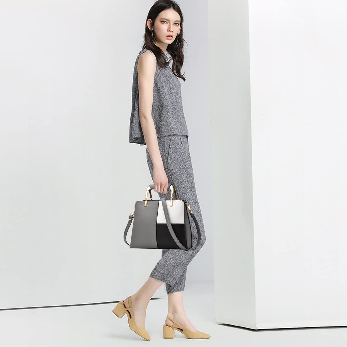 NICOLE&DORIS Women Color Simple Handbags Shoulder Bag Crossbody Messenger Bag Tote Satchel for Lady PU Leather Dark Gray - Image 2