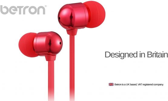 Betron B750s Earphones, Wired In-Ear Headphones Earphones with Microphone, Noise Isolating, Tangle-Free Cable, Enhanced Bass, Red - Image 2