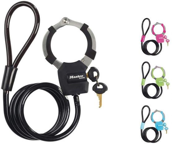Master Lock 8275EURDPRO Keyed Ca Cable Lock with Cuff [Random color] 8275EURDPRO-Best used for Electric Scooter, Bike, Sport Equipments, Black/Blue/Green/Pink, Large