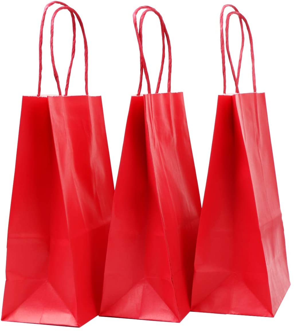 flintronic Paper Bags, 12 Pcs Red Gift and Sweet Bag with Handles, Kraft for Kids Party Celebrations, Baby Shower, Birthday - Image 3