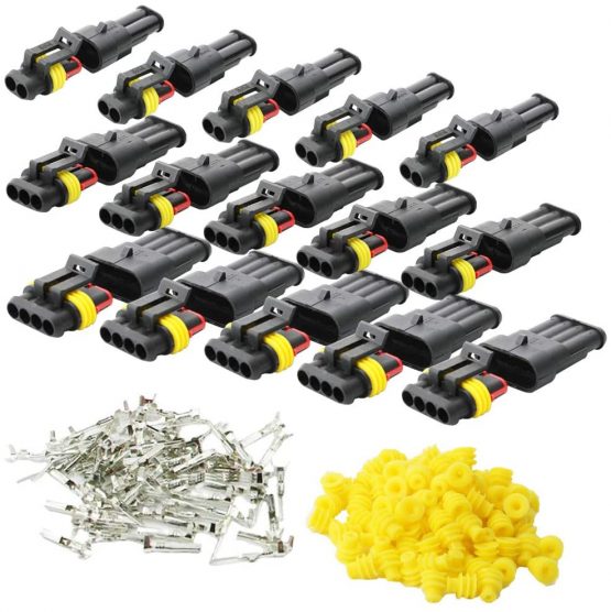 CESFONJER 15 Kit Car Wire Connector, Waterproof Electrical Terminal, Plug for Auto Motorcycle Scooter Truck Marine Plug Socket Kit, 2 Pin × 5 Kit, 3 Pin × 5 Kit, 4 Pin × 5 Kit.