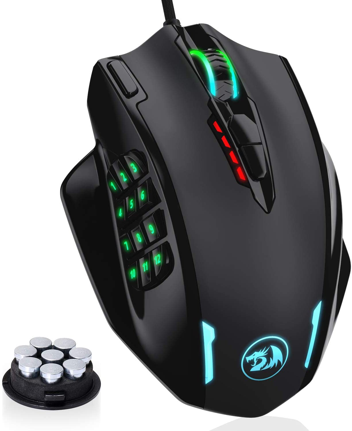 Redragon M908 Impact RGB LED MMO Mouse with Side Buttons Optical Wired Gaming Mouse with 12,400DPI, High Precision