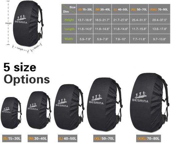 Besrina Backpack Rain Cover (15-90L),Upgraded Non-Slip Cross Buckle Strap & Reflective Waterproof Rucksack Cover for Hiking Camping Traveling Cycling - Image 3