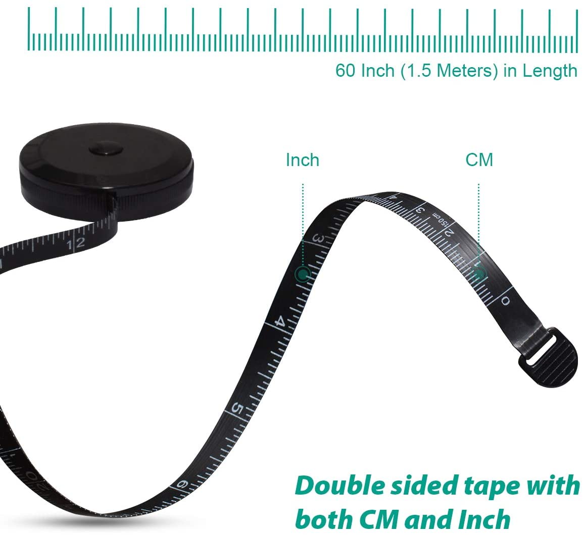 Tape Measure for Body Dual Sided Measuring Tape for Body Measurements Retractable Tape Tailor Clothing, Black - Image 3