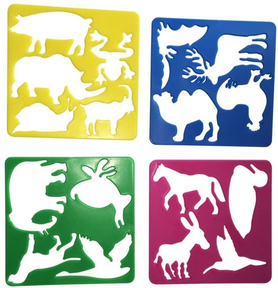 EAST-WEST Trading GmbH 34 pcs Stencil Set for Kids - Includes 20 Stencils, 10 color pencils, 50 sheets A5 paper, craft scissors, sharpener in practical carry bag - Image 3