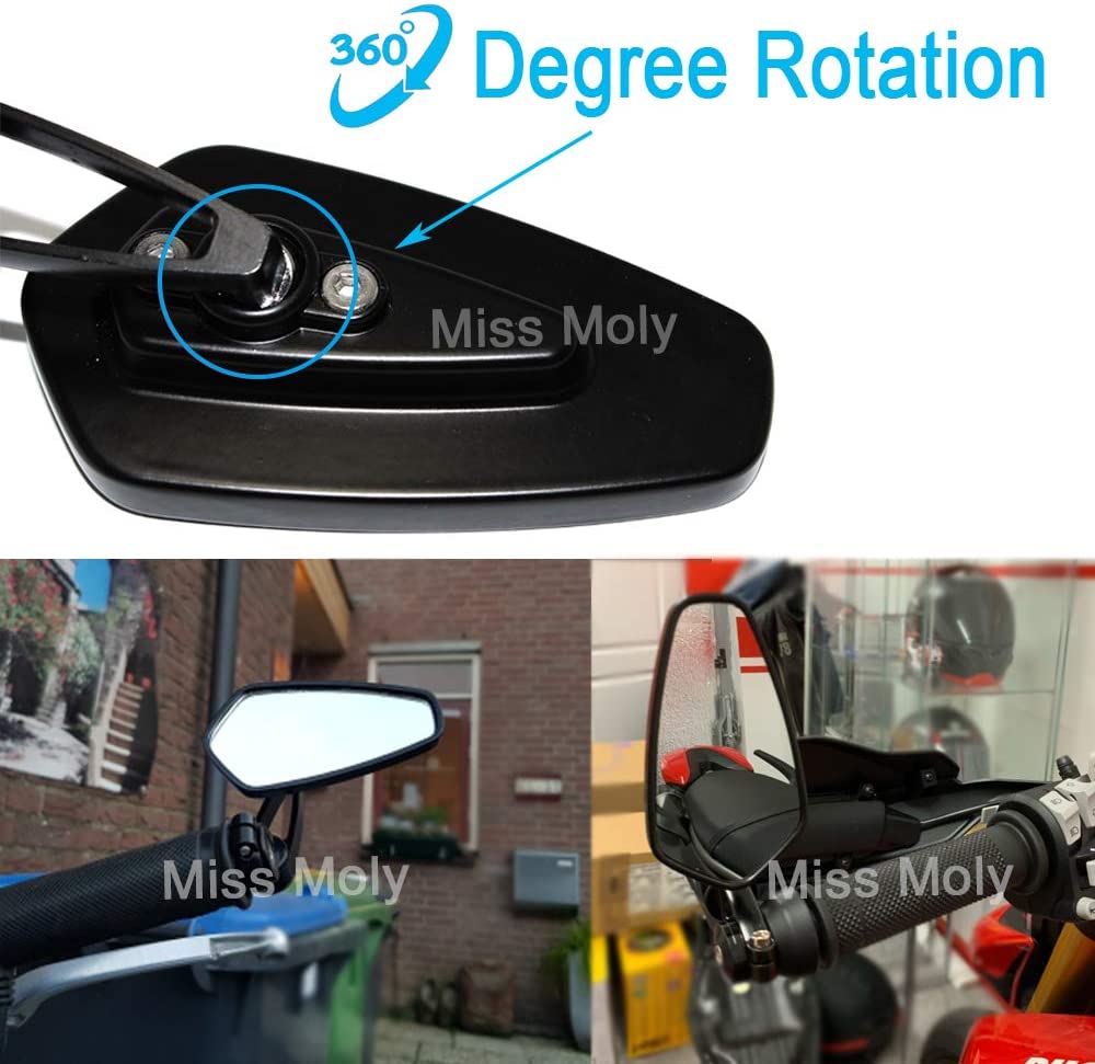 Motorcycle Bar End Side Mirrors 7/8" 22mm Aluminum Alloy Handlebar Rearview Mirrors for Scooter Cruiser Sport Bike(Black) - Image 3