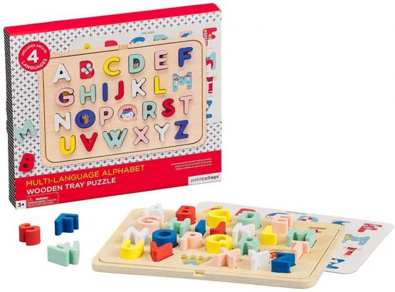 Petit Collage Multi-Language Alphabet Wooden Tray Puzzle, Multicolor - Image 2