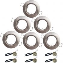 KingYH 6 Pack Round Recessed Spotlights Trim Ring Fitting GU10 Light Mounting Frame with GU10 Lamp Holder for Ceiling Spotlight MR16 and 50mm Bulb Halogen Light Fitting Silver
