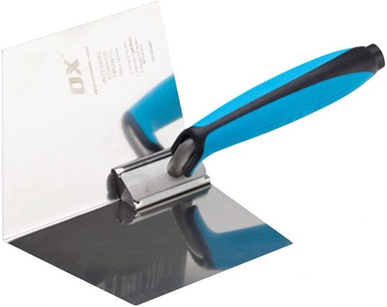 OX OX-P013001 Pro Internal Corner Trowel - Stainless Steel Inside Corner Trowel - Drywall Corner Tool 102 x 127 mm, Blue