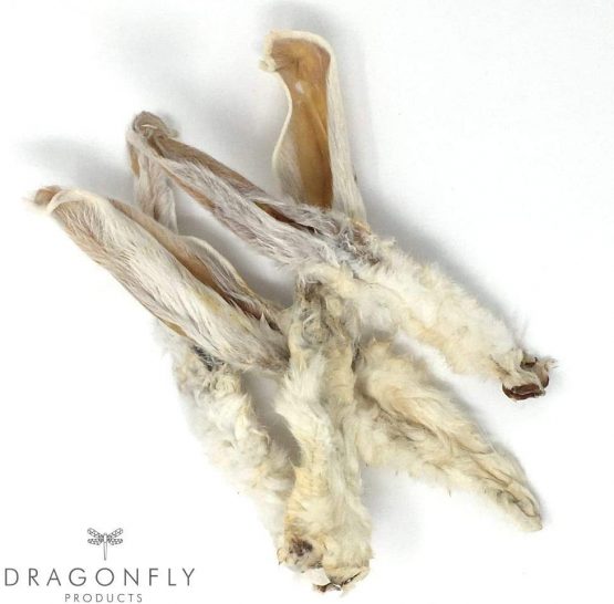 Dragonfly Products - Natural Gain Free Dried Rabbit Ears with Fur Dog Treats | High Protein and Low Fat | 100% EU Produce | Gluten Free Whole Rabbit Ear Chew | 18-22 Piece | 300g