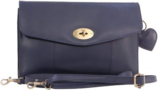 GIGI - Women's Leather Twist Lock Flap Over Clutch Bag - Cross Body Handbag With Extra Detachable Adjustable Shoulder Strap - OTHELLO 8757