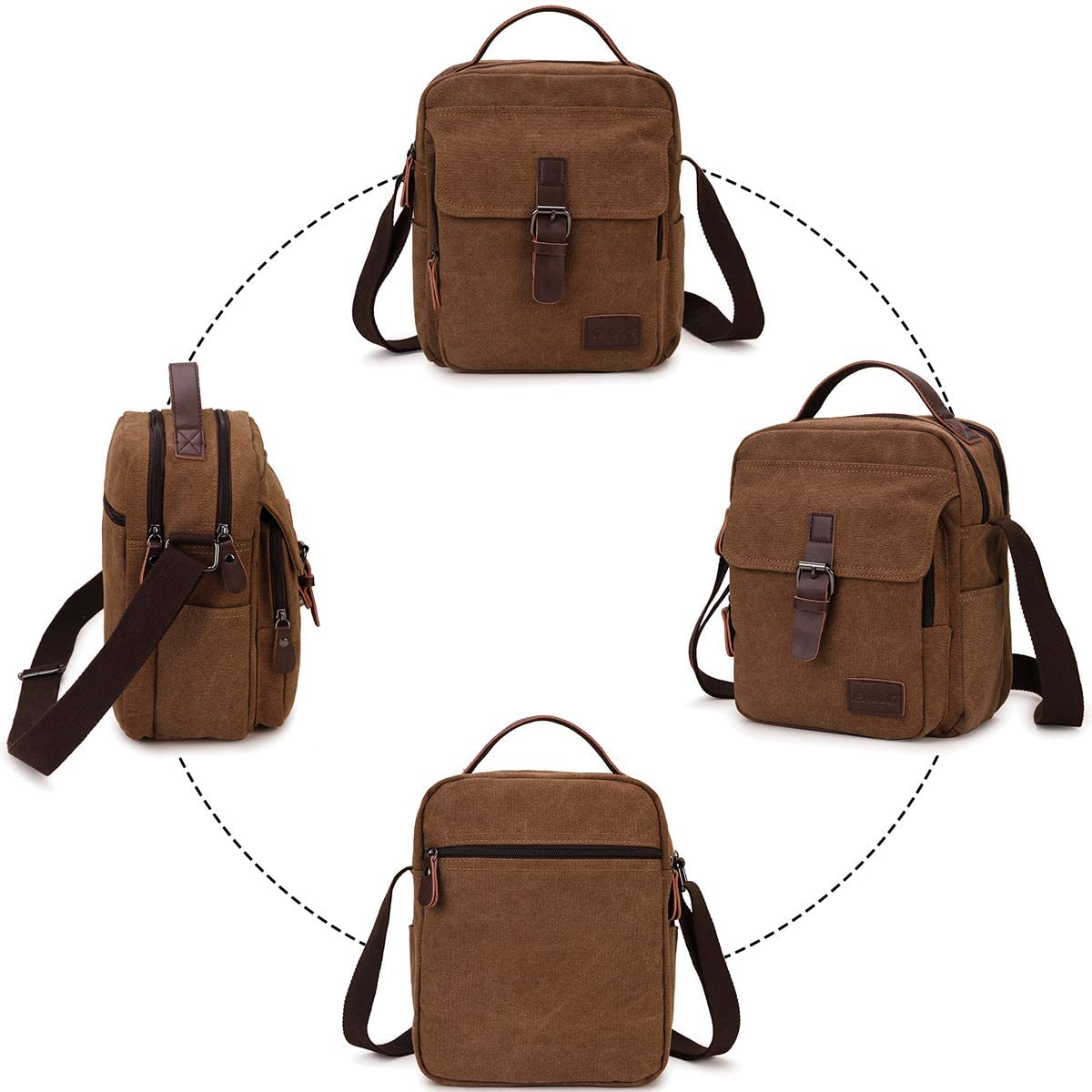 RAVUO Small Messenger Bag,Unisex Casual Canvas Satchel Vegan Leather Shoulder Bag Crossbody Wallet Phone Bag for Men and Women Coffee, s, Coffee - Image 3