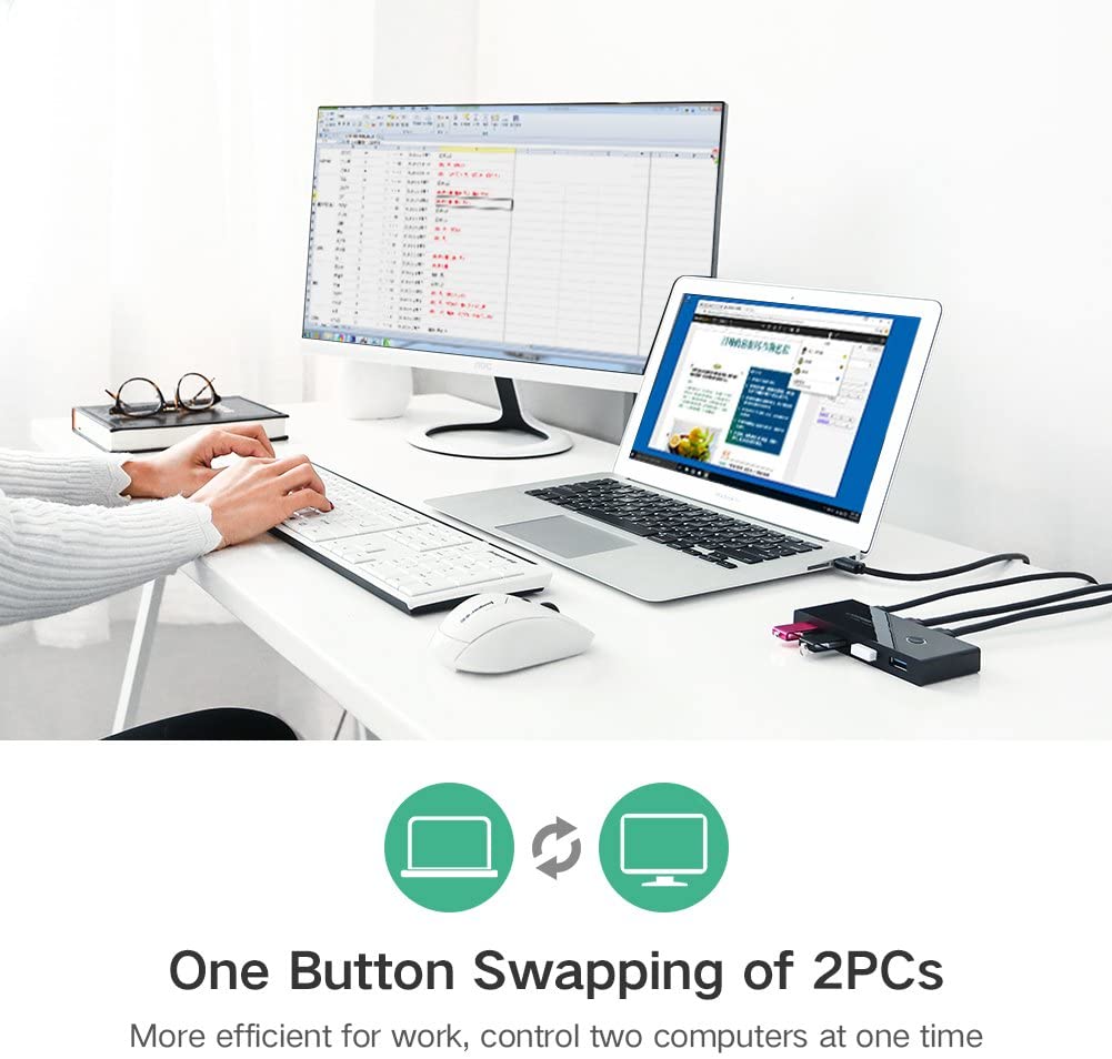 UGREEN USB 3.0 Switch 4 Port USB Switch Selector 5Gbps High-Speed Peripheral Sharing Switcher for 2 Computer Share Mouse Keyboard Compatible with Laptop Scanner Printer 2 Pack 4.92ft Cable - Image 3