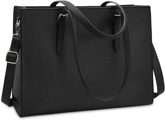 Laptop Bags for Women 15.6 inch Large Leather Tote Bag Ladies Laptop Handbag Computer School Shoulder Bag Business Work Bag Black