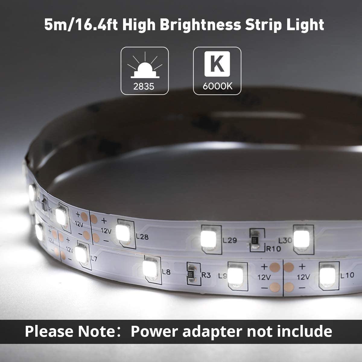 Lepro White LED Strip Light 5M (No Plug, Striplight Only), 300 LEDs, 2300lm, 6000K - Image 2