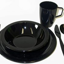 Harfield Black Camping Tableware Set - Plate, Bowl, Beaker and Cutlery Reusable Polycarbonate Plastic