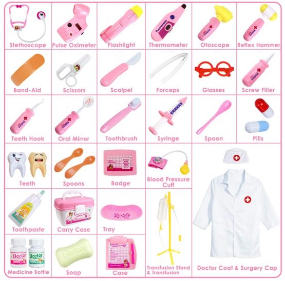 HERSITY Kids Doctors Kit Toy Medical Playset Nurses Costume Role Play Dentist Set with Carry Case Gifts for 3 4 5 6 Years Old Girls - Image 2