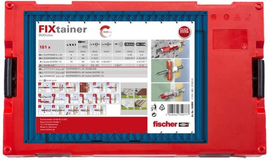 fischer 548864 Fixtainer Duoline Wall Plugs and Screws, Red - Image 4