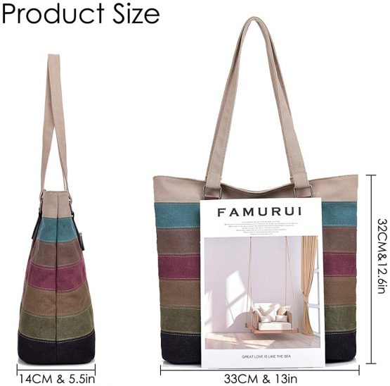 CHEREEKI Tote Bag, Striped Canvas Womens Handbag for School Work Shopping and Travel - Image 2