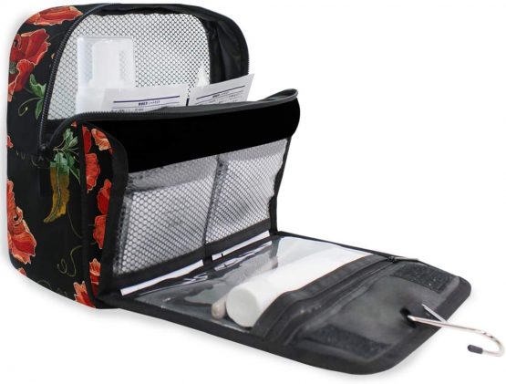 Moyyo Beautiful Red Poppies Flowers Toiletry Bag Travel Wash Bag Organised Toiletry Bag Hanging Toiletry Bag Gym Camping Toiletry Bag Portable Cosmetic Organiser Bag for Women Girls Kids - Image 3