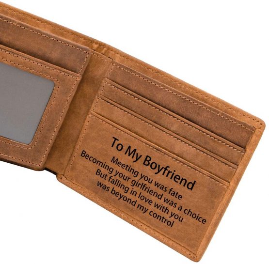 Engraved Custom RFID Blocking Bifold Stylish Wallet for Boyfriend Handmade Valentine's Day Christmas Gifts (for Boyfriend) - Image 2