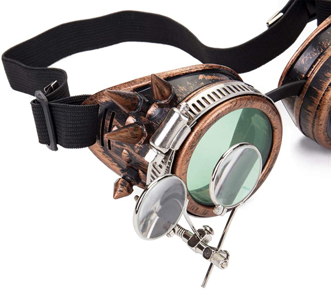 Dodoing Victorian Style Spiked Steampunk Goggles Double Ocular Loupe Welding Punk Gothic Glasses 