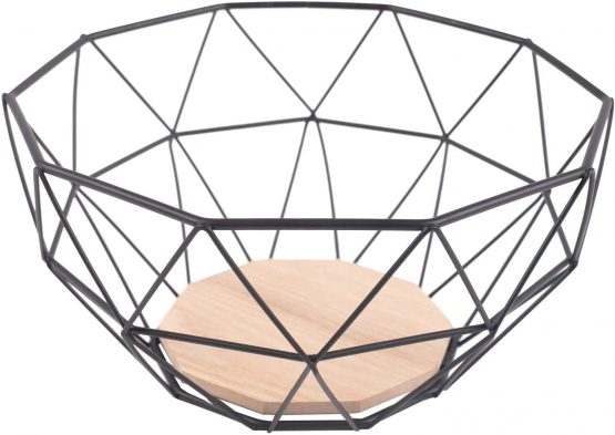 Chefarone Fruit Bowl - Countertop Metal Fruit Basket - Black Fruit Bowls Vintage Style - Keeps Fruits and Veg Fresh - 26 x 26 x 12 cm (Black)