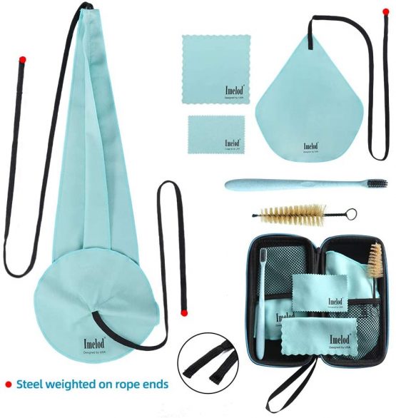 Imelod Saxophone Cleaning kit with Case for Alto Tenor Clarinet Flute and other Wind & Woodwind Struments Including Sax Cleaning Cloth(4pcs),Mouthpiece Brush(Dark Gray)
