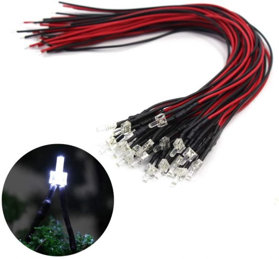 Evemodel L1220W 20pcs Pre Wired 2mm Bright White Led Lamp Light Set 12V ~ 18V
