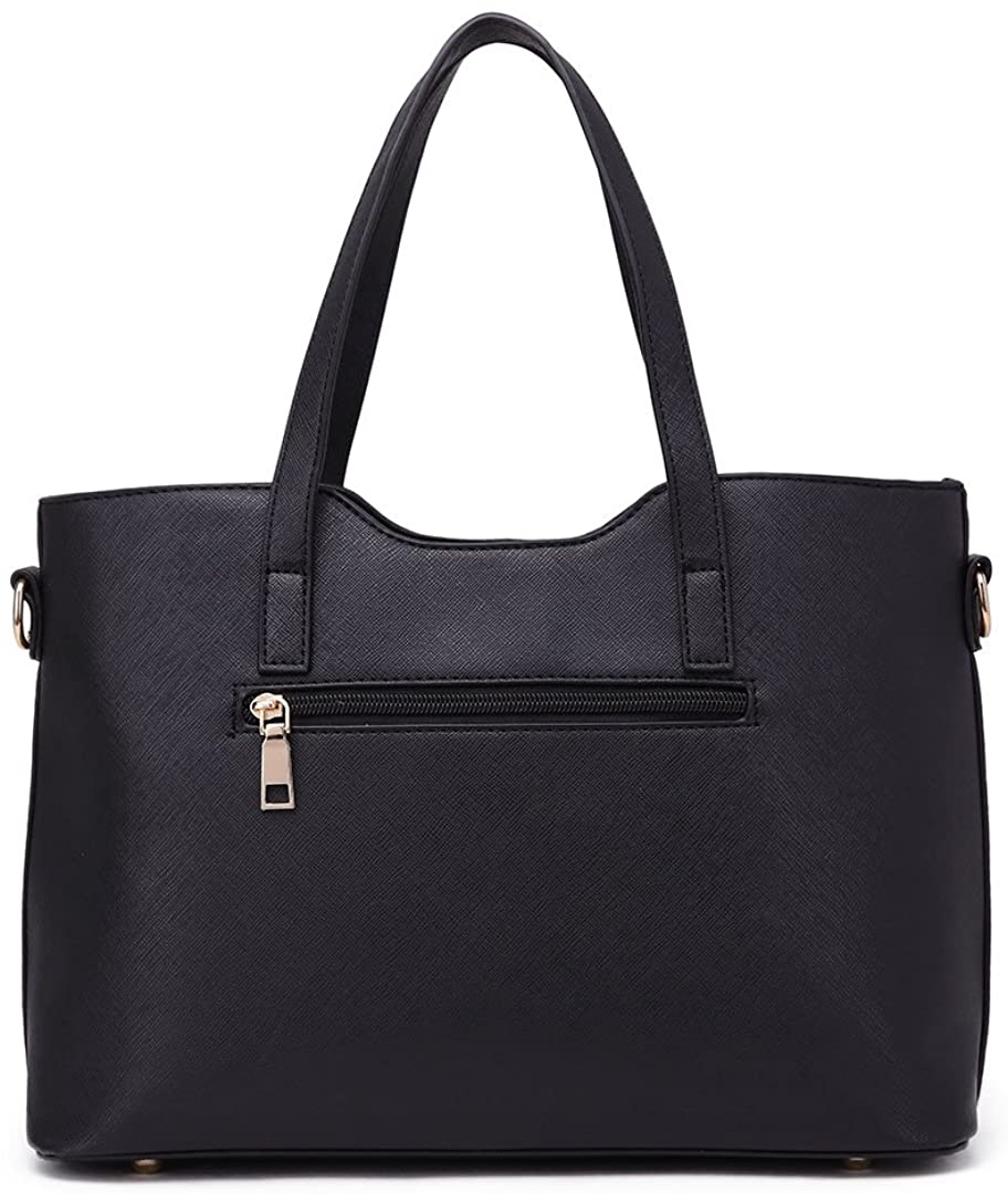 Miss Lulu Women's Handbag, Fashion Ladies Top Handle 2-Piece Tote & Shoulder Bag PU Leather, Black - Image 3