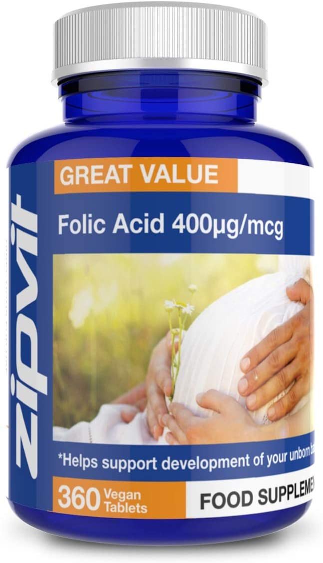 Zipvit Folic Acid Tablets 400mcg,Folate Pregnancy & Prenatal Vitamins for Women 360 Vegan Tablets, 1 count (Pack of 360)