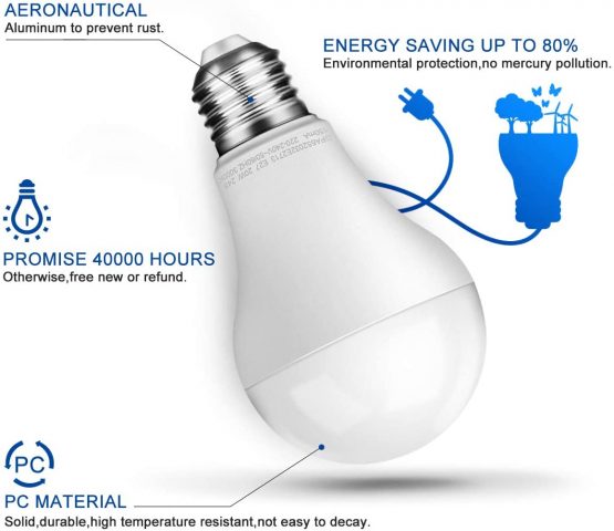 Awenia LED Light Bulb E27 Cool White A65 Edison Screw,20W 2452 lumens 6500K=150W Incandescent Bulb Golf Ball, Single - Image 3