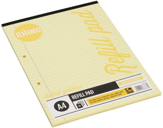 RHINO Stationery Special Education A4 Refill Pad Yellow Tinted Paper | 100 Page | 8mm Ruled with Margin School Notepad Quality Writing Paper - Image 3