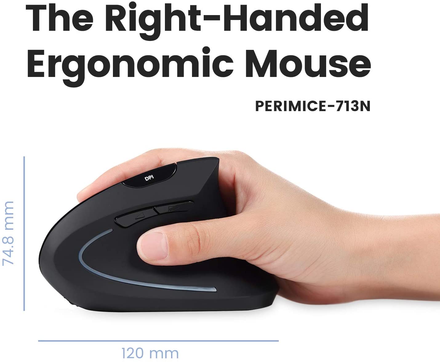 Perixx PERIMICE-713 Wireless Ergonomic Vertical Mouse - 1000/1500/2000 DPI - Right Handed - Recommended with RSI User - Image 3