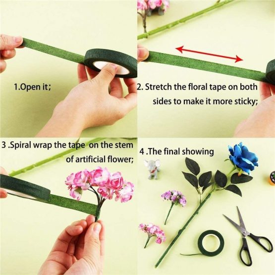 QincLing Florist Tape，6 Rolls Dark Green Floral Tape Flower Tape Floral Stem Wrap Tape Bouquet Tape 90 Feet/Roll (6 Pieces Multicolor) - Image 2