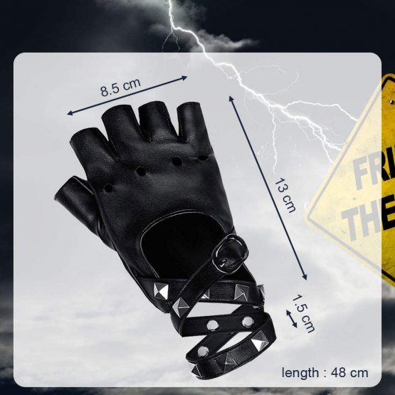 LYTIVAGEN Punk Gloves in PU Fingerless Leather Gloves with Rivets Half Finger PU Leather for Halloween Costumes, Hip Hop, Performances, Parties (Black) - Image 2
