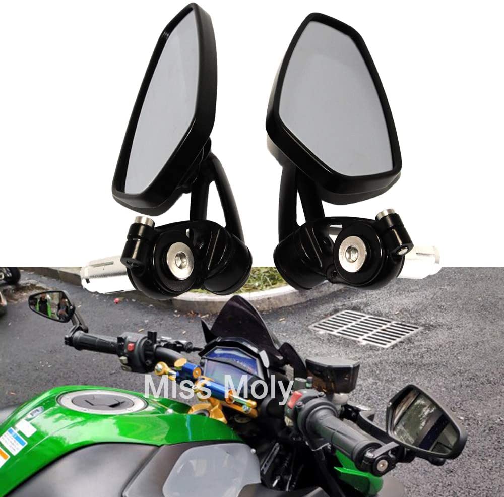 Motorcycle Bar End Side Mirrors 7/8" 22mm Aluminum Alloy Handlebar Rearview Mirrors for Scooter Cruiser Sport Bike(Black)