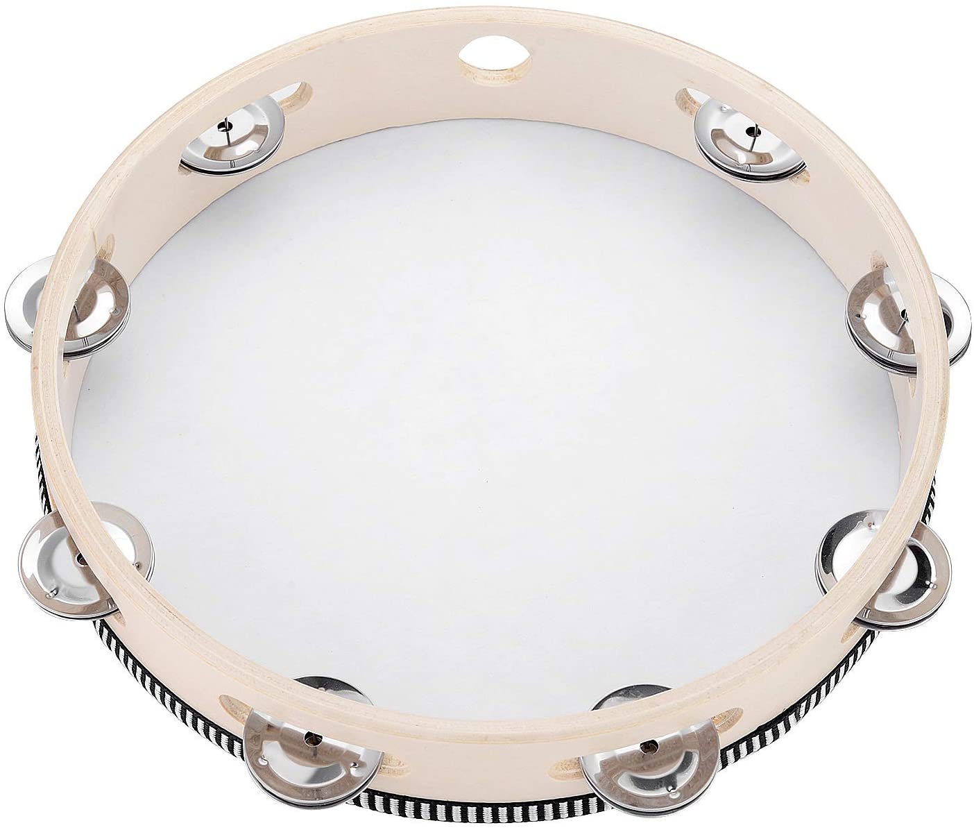 Musfunny Tambourines for Adults 10 Inch: Wooden Tamborine with Single Row Metal Jingles - Image 3