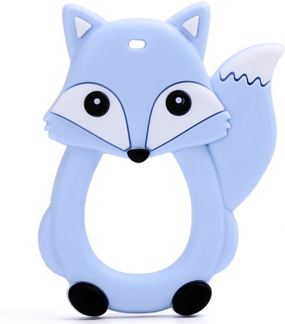 PREMYO Teething Toy for Baby Teether Silicone - Soothes Sore Gum Pain - Easy to Grab BPA Free Fox Blue
